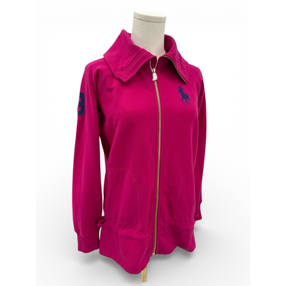 Ralph Lauren Youth L‎ 12/14 Pink Full Zip Sweatshirt Big Pony Logo Cotton Blend